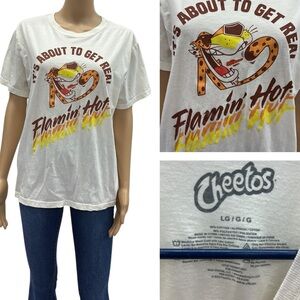 Cheetos Its About To Get Real Flamin Hot Graphic Tee Shirt Cream Womens Large